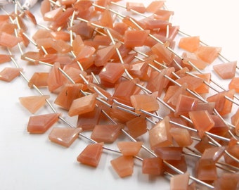 Peach Moonstone Fancy Shape Faceted Beads Size 17X12 To 13X7 MM 8"Inches Natural Peach Moonstone Briolettes Gemstone Wholesale Price
