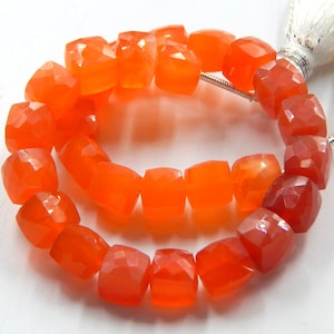 Carnelian Shaded Box Faceted Cube Shape Beads Size 6X7 MM 7&quot;Inches Natural Carnelian Gemstone Wholesale Price