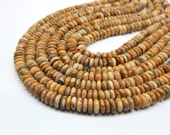 Picture Jasper Rondelle Smooth Beads Size 9X8 MM Approx, 16" Inches Natural Picture Jasper Wholesale Price