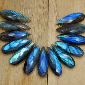 Labradorite Faceted Teardrop Pear Shape Beads Size 10X30 MM 1 Match Pair Natural Labradorite Brioletter Gemstone Wholesale Price