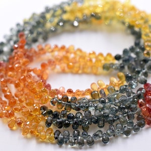 Multi Sapphire Teardrop Shape Faceted Beads Size 2X3 To 3X4 MM 8&quot;Inches Briolettes Natural Multi Sapphire Gemstone Wholesale Price