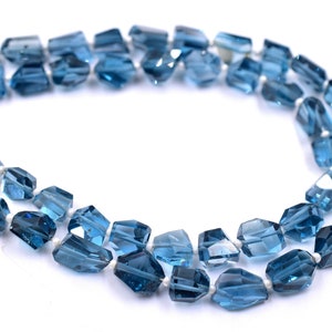 London Blue Topaz Faceted Beads Tumble Shape Nugget Beads Size 5X6 MM 5&quot; Inches Briolettes Natural London Blue Topaz Wholesale Price