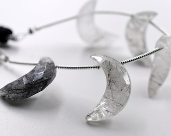 Black Rutile Faceted Crescent Moons Natural Black Rutile Crystal Carving Moons Size 18X6 MM 5 Piece Briolettes Use For All Type Jewellery