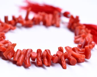 Natural Italian Red Coral Stick Shape Beads Size 3x5 To 4x9 MM Natural Italian Red Coral Rough Gemstone Wholesale Price