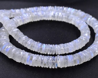 Rainbow Moonstone Tyre Shape Faceted Beads Size 5X6 MM 7.5"Inches Natural White Rainbow Gemstone Wholesale Price