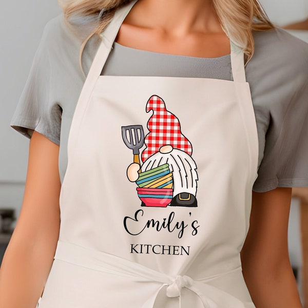 Custom Baking Kitchen Gnome Apron Houswarming Gift Personalized Apron For Women Custom Cooking Apron Gift for Mom Gift for Grandma For Her