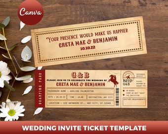 Western Wedding Boarding Pass Invitation Template Editable Printable Save the Date Ticket Custom Boarding Pass Airplane Ticket