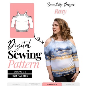 Roxy Top Sewing Pattern | Cold Shoulder Digital Sewing Pattern | Women&#39;s Sewing Pattern | Sonia Estep Designs