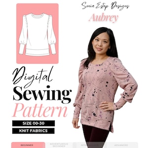 Aubrey Pullover Sewing Pattern | Women&#39;s PDF Sewing Pattern | Lantern Sleeve Pattern | Puff Sleeve Pattern | Fall Fashion