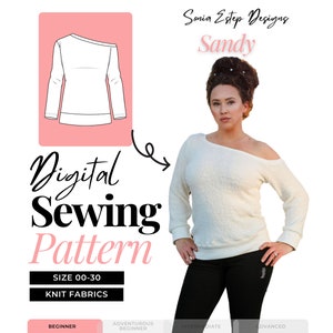 Sandy Top Sewing Pattern | Off Shoulder Digital Sewing Pattern | Women&#39;s Sewing Pattern | Sonia Estep Designs