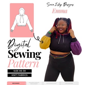 Patrón de costura de sudadera con capucha Emma / Patrón de costura digital de recorte / Patrón de costura de mujer / Diseños de Sonia Estep