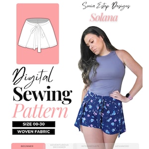 Solana Wrap Shorts Sewing Pattern | Women&#39;s Beach Shorts PDF Sewing Pattern | Women&#39;s Digital Sewing Pattern
