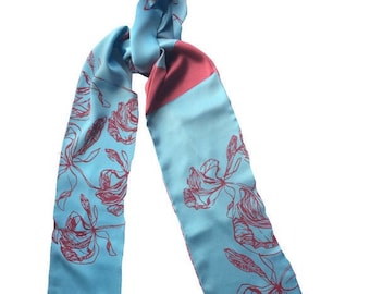 Cobalt Blue Iris satin silk neck scarf