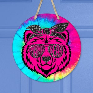Mama Bear Car Coaster: Tie Dye Floral Design (PNG Download)