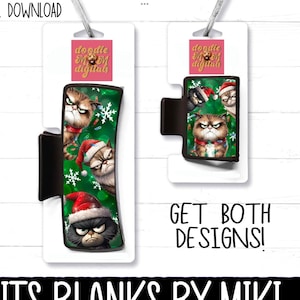 Projekt spinki do włosów, Boże Narodzenie, Grumpy Cat, Kot, Sublimacja, PNG, Pobieranie cyfrowe, Uroczy, Projekt dziewczyny, Zima, Pusty MDF, Bestseller, Święta