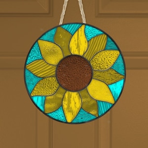 Sunflower Stained Glass Car Coaster Design (PNG Download)