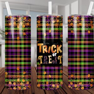 Halloween Plaid Tumbler Wrap: Trick or Treat Bats Design (Digital PNG)