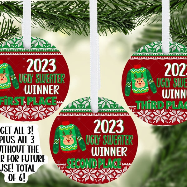 Round, Ornament, Christmas, Ugly Sweater, Winner, PNG, Bundle Design, Digital, Download, Sublimation, Door Hanger, Decoration, Holiday, Gift