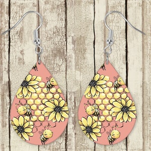 Bij, Zonnebloem, Bijenkorf, Honingraat, Druppel, Sublimatie, Digitaal, PNG, Ontwerp, Alleen downloaden, Oorbel, Ketting