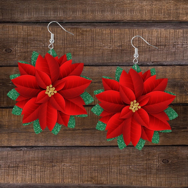 Poinsettia, Sunflower MDF, Earring, Christmas, Winter, Digital, PNG, Design, Download Only, Door Hanger, Decoration, Sublimation