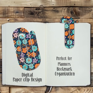Büroklammer, Digital Design, Sublimation, Blume, Bunt, Girly, Geschenk, Lesezeichen, PNG, Planer, Bestseller, Planer, Buchliebhaber, PNG, Niedlich