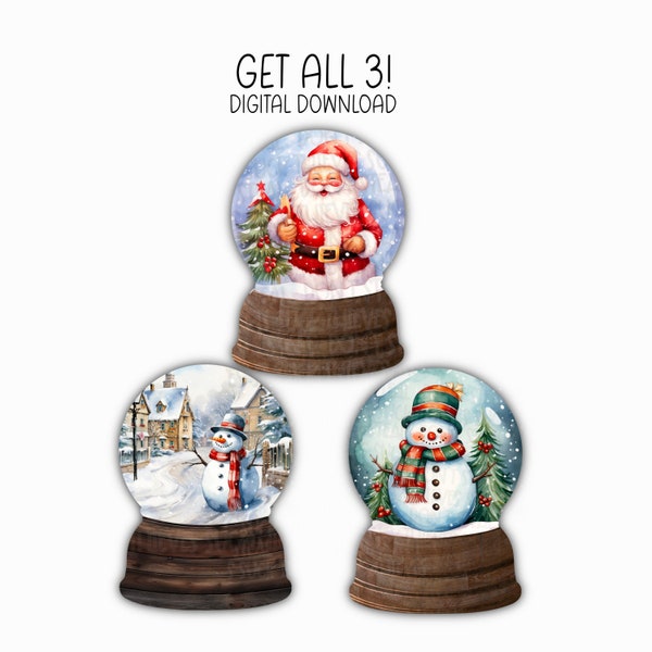 Snowglobe Digital Design, Christmas, Santa Claus, Snowman, Tree,  Sublimation, PNG, Digital Download, Earring Design, Ornament, Door Hanger