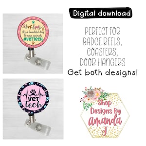 Vet Tech, Animals, Pets,  Badge Reel, Car Coaster, Bundle, Design, PNG, Sublimation, Download Only, Quote, Car Charm, Keychain