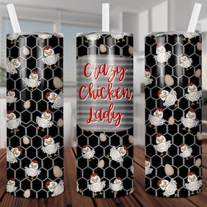 Crazy Huhn Lady, Bündel, lustiger Becher, Huhn Design, Huhn, Bauernhof, dünner 20 Unzen Becher, Sublimation, Digital, PNG, Design-Download, Verpackung