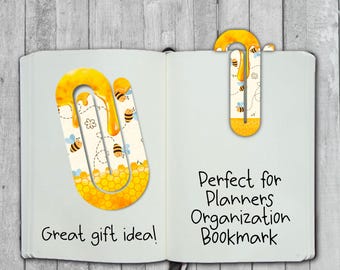 Bee Paper Clip Bookmark: Honey Floral Design (PNG Digital Download)