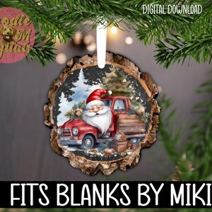 Fatia de madeira, Papai Noel vintage, Digital, PNG, Design, Download, Porta pendurada, Ornamento, Sublimação, Blanks por Miki, Natal, Decoração, Feriado