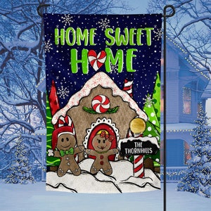 Home Sweet Home, Christmas, Gingerbread, Personalize, Gingerbread House, Snow, Garden Flag, Sublimation, Digital, PNG, Design,Download,