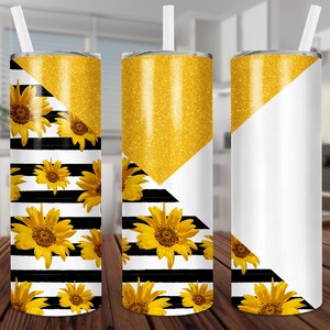 Sunflower, Glitter, Straight & Tapered, 20 oz Skinny Tumbler,Sublimation,Waterslide,Template,Digital, PNG,Design,Download