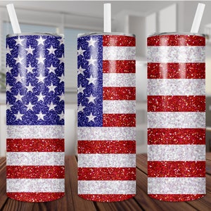 Patriotic American Flag,Glitter, Straight & Tapered, Sublimation, Waterslide,Digital, PNG,Design,Download for 20 oz Skinny Tumbler