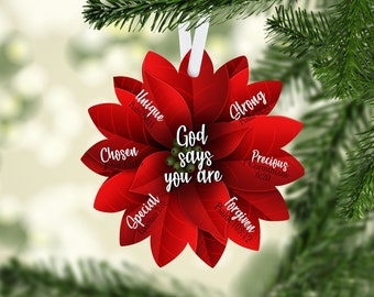 God Says You Are, Scripture, Poinsettia, Christmas, Digital, PNG, Design, Download, Necklace, Earring, Ornament, Sublimation, Keychain