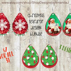Christmas Teardrop Earring Design Bundle: Sublimation PNG (Digital Download)
