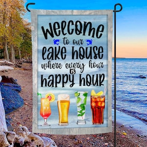 Lake House, happy hour, strand, drankjes, bier, zomer, tuinvlag, huis, welkom, sublimatie, digitaal, png, ontwerp, downloaden, afdrukken