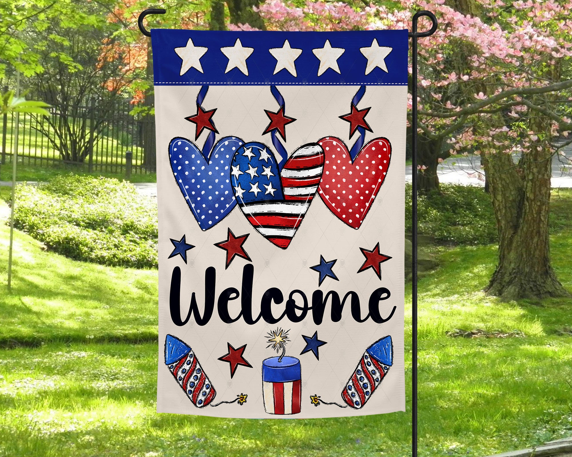 Patriottico, Bandiera americana, 4 luglio, Decorazione, Bandiera da giardino, Casa, Benvenuto, Sublimazione, Digitale, PNG, Design, Download, Best Seller