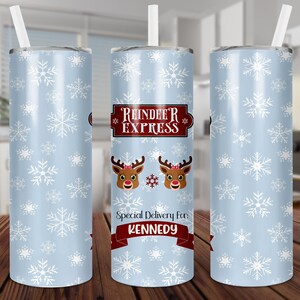 Reindeer Express, Personalize, Christmas, Straight,  20 oz Skinny Tumbler Sublimation, Waterslide, Digital,PNG,Design Download