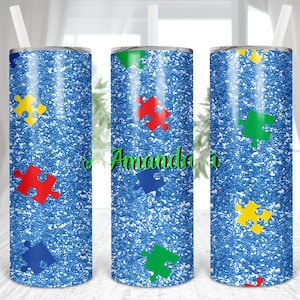 Colored Puzzle Pieces, Autism Awareness,20 oz Skinny Tumbler, Straight & Tapered,Sublimation,Waterslide,Digital, PNG,Design,Download