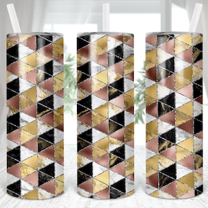 Geometric, Metallic Gold, Marble, Glitter, 20 oz Skinny Tumbler Sublimation Digital PNG Design Download