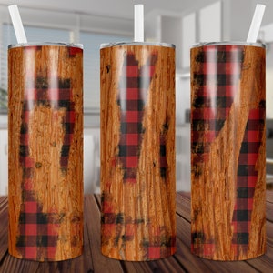 Cuadros de búfalo, veta de madera, 20 onzas, delgado, sublimación, vaso, diseño, envoltura, PNG, solo descarga, recto
