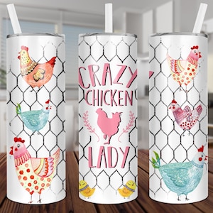 Crazy Chicken Lady, Pollos, Alambre, Campo, Granja, 20 onzas, Delgado, Sublimación, Vaso, Diseño, Envoltura, PNG, Solo descarga, Recto