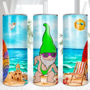 Beach Gnomes 20oz Skinny Tumbler Wrap: Summer Sandcastle PNG (Digital Download)