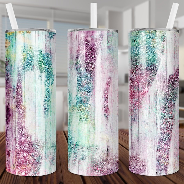 Colorful, Glitter, Wood Grain, Peek A Boo, 20 Ounce, Skinny, Sublimation, Tumbler, Design, Wrap, PNG, Download Only, Straight