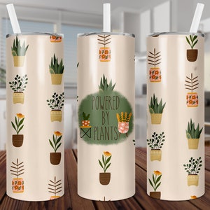 Powered By Pflanzen, Blume, Sublimation, Straight, Digital, PNG, Design, Download, 20 Unzen Skinny, Tumbler, Wrap, Boho