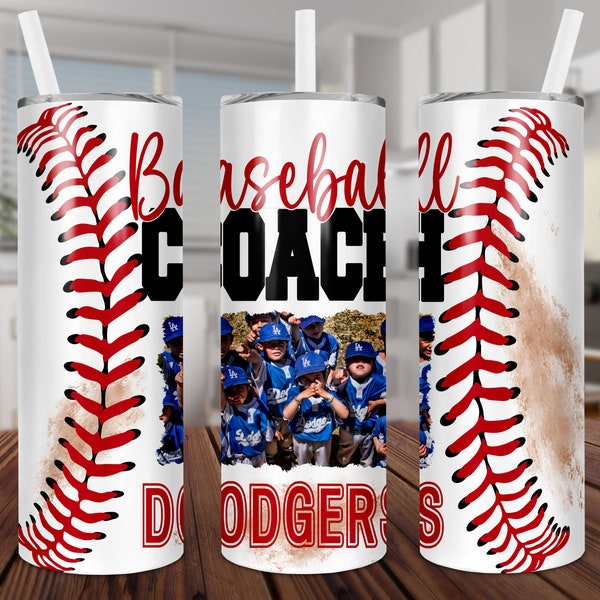 Baseball Coach, Sports, Photo, Personalize, Straight, Sublimation, Digital, PNG, Design, Download, 20 oz Skinny, Tumbler, Wrap, Waterslide