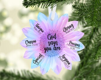 God Says You Are, Scripture, Sunflower, Christmas, Digital, PNG, Design, Download, Necklace, Earring, Ornament, Sublimation, Keychain