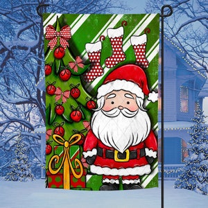 Weihnachtsmann Garten Flagge Design, Weihnachten, Baum, Geschenke, Dekoration, Garten Flagge, Sublimation, Digital, PNG, Design, Download, Bestseller