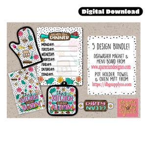Küche, Design Bundle, Handtuch, Topflappen, Menü, 8x10 Brett, Geschirrspüler Magnet, PNG, Digital Download, Sublimation, Aparecium Design Co