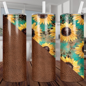Sunflower Leather Grunge 20oz Tumbler Wrap (PNG Digital Download)